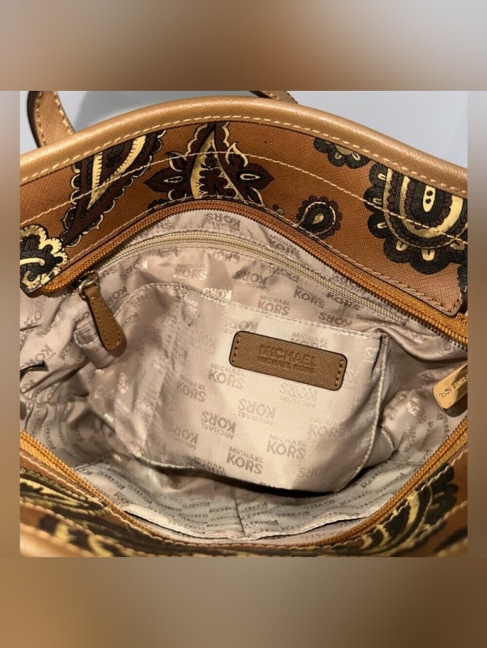Michael Kors Emry Large North-South Tote Paisley Brown Multi Crossbody - Picture 8 of 9